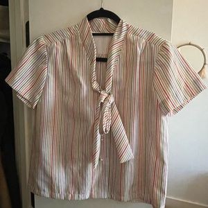 Vintage 70s Striped Blouse w/ bow tie